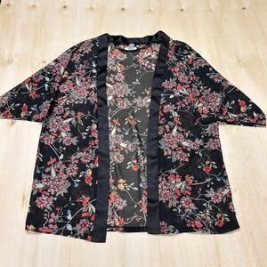 Mudd Y2K Blouse Womens One Size Black Floral Sheer Kimono Chiffon Open Front
